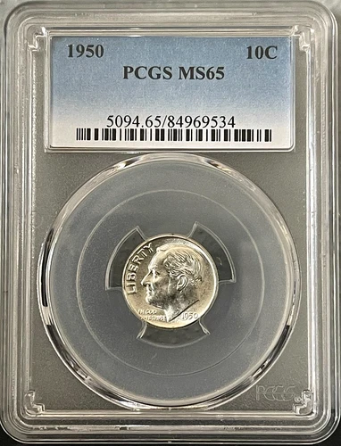 1950 Silver Uncirculated Roosevelt Dime PCGS MS65