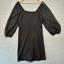 Banana Republic Black Swiss Dot Sheer Puff Sleeve Mini Dress Tall Medium NWT