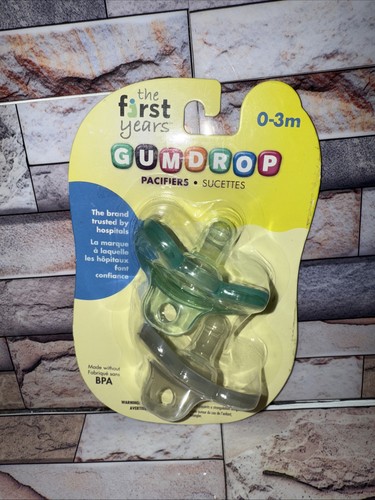 Tomy / The First Years Gumdrop 0-3 Month Pacifiers - 2 Pack, Green Gray Newborn - Picture 2 of 11
