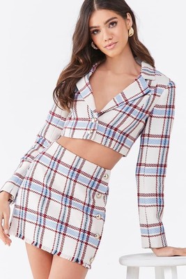 plaid cropped blazer