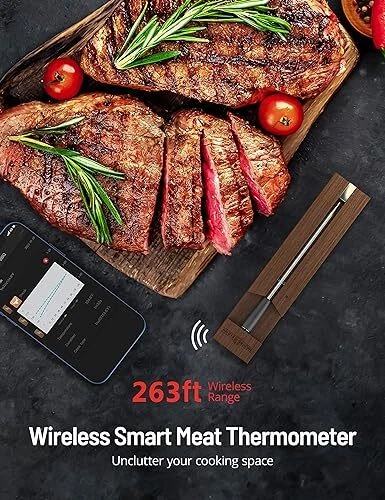 Meat Thermometer Wireless Paris Rhone 263ft Smart Meat Thermometer - BROWN