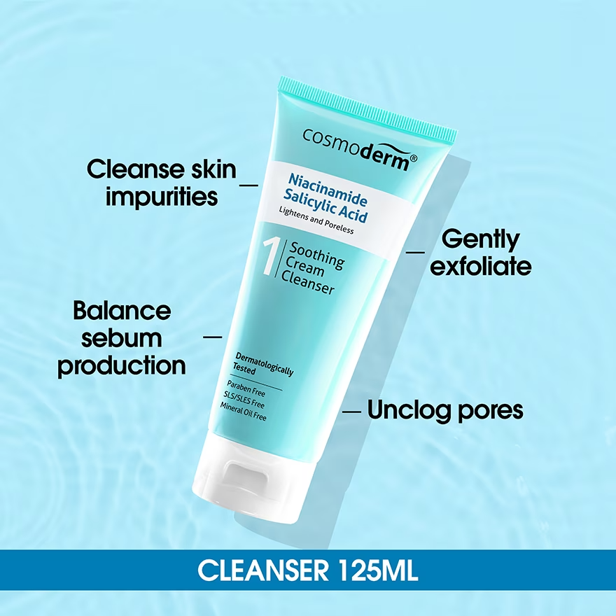 COSMODERM Niacinamide Salicylic Acid Soothing Cream Cleanser 125ml