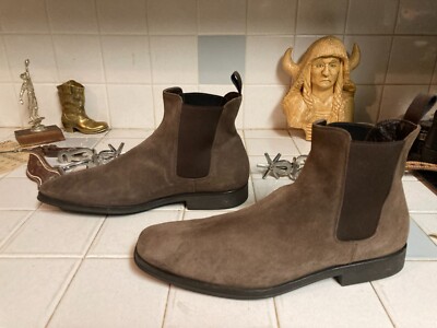 MONTE ROSSO Made in Italy Men's Chelsea Beatle Boots Brown Suede Sz M 