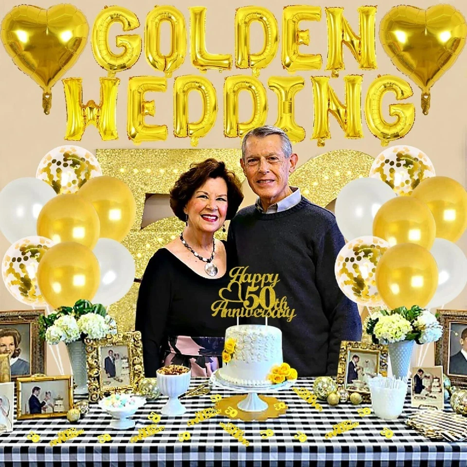 50th Golden Jubilee Anniversary Theme Party DECORATION LATEX Wedding BALLOONS - Image 2 of 3