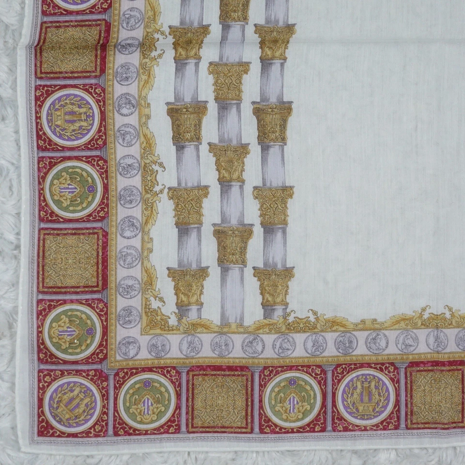 K805 Celine Bufanda Oro Blanco Bufandas Bolsillo Cuadrado 18.5" X19" Foto 4 de 4