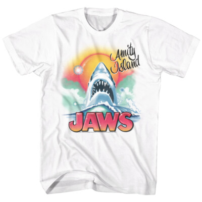 Jaws 70's Thriller Movie Airbrushed Great White Ocean Amity Island Men's T Shirt