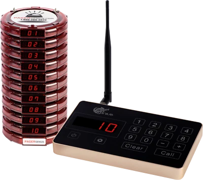 Brand New Pager Genius 10 Restaurant Coaster Pagers *Complete Paging System*