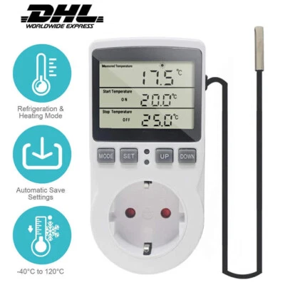 MARKENLOS Digital Steckdosenthermostat Thermostat Steckdose Temperaturschalter EU Stecker~
