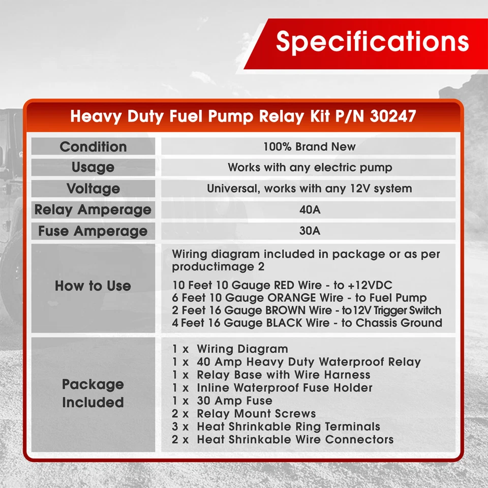 One Electric Fuel Pump Relay Kit Fuel Pump Wiring Harness Kit Universal 4 Pin - Image 4 of 4
