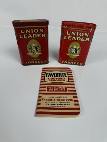 2 VINTAGE ADVERTISING EAGLE UNION LEADER TRIAL VERTICAL POCKET TOBACCO TIN +