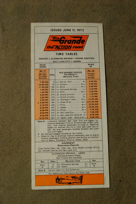 Rion Grande Zephyr Time Table - Tri Weekly - June 11, 1972