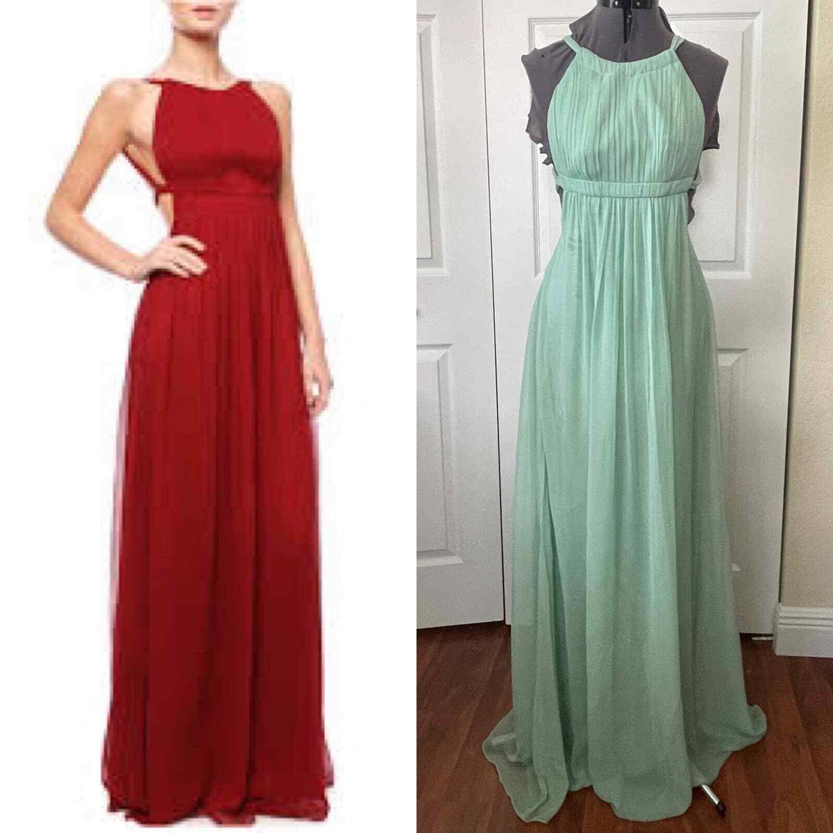 NWT By Malina Collection Green 100% Silk Wiki Maxi Tie Back Dress  Size S