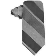 RYAN SEACREST DISTINCTION Gray Black Wide Satin Stripe Silk Classic Tie