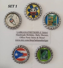1- Handmade Puerto Rico Flattened Bottle Cap Magnets, Pins or Key Chains L K