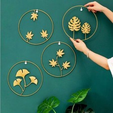Art Wall Background Home Decor Retro Hanging Ornament Circular Ginkgo Leaf UK
