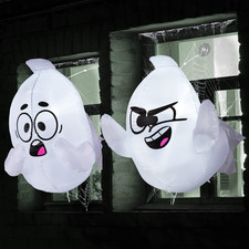 2 Pack Halloween Inflatable Window Ghost with Build-In LED, 2.6 FT Tall Blow up