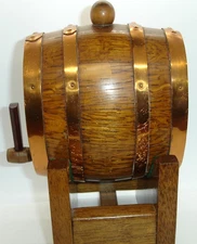 old 1955 mini French PH. FOULON OAK & COPPER banded WINE barrel CASK w stand MCM
