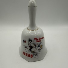Texas Souvenir Hand Bell Porcelain The Lone Star State Map Design 5”