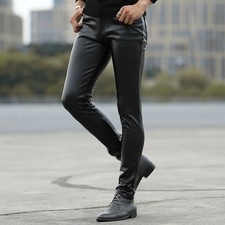 Herren Kunstlederhose Schwarz Pu Leggings Stretch Wetlook Hose Slim Fit
