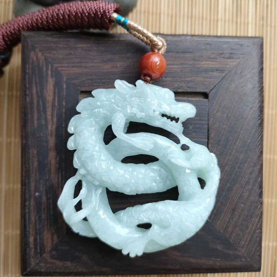 Natural Jade Dragon Pendant Necklace Nine Dragons Lucky Wealth Amulet Jewelry - Image 2 of 4