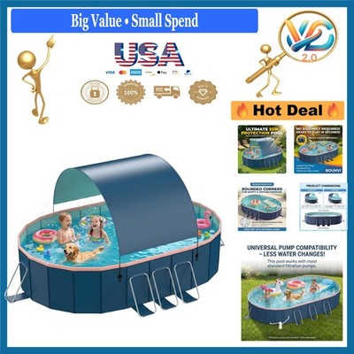 118-Inch Foldable PVC Above Ground Pool with Sunshade Canopy, Family-Size