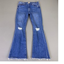 MOTHER The Weekender Fray Jeans Women's Size 30 Blue Flared Distressed Frayed