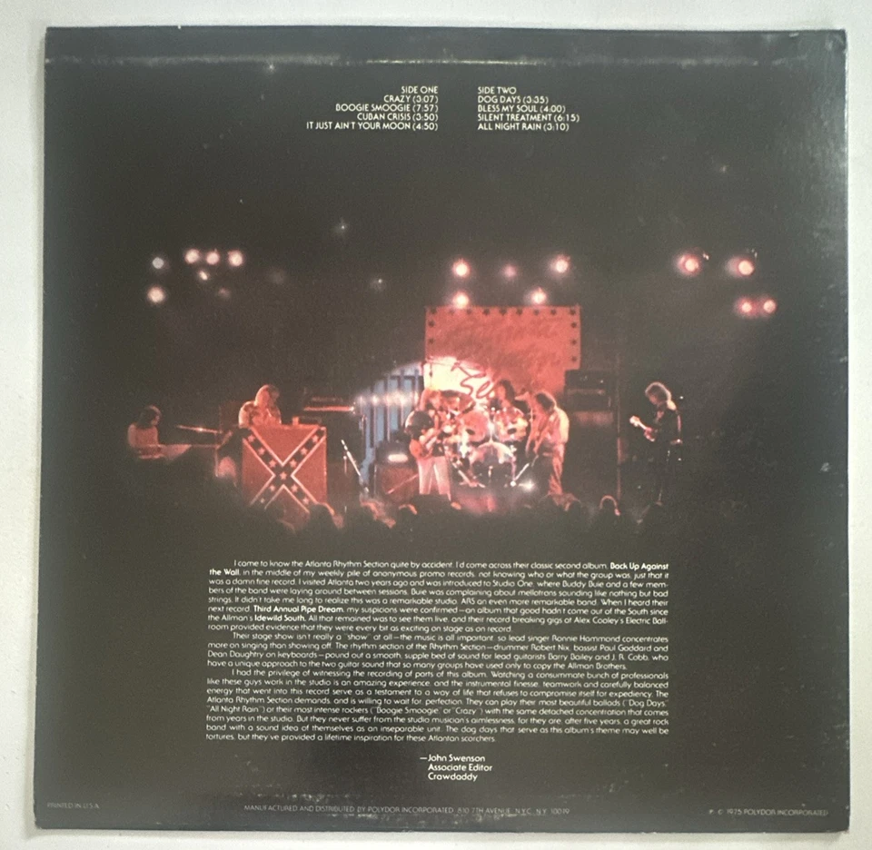 Atlanta Rhythm Section *Dog Days* US Issue Lp Record 1975 Southern Rock VG+/VG+ - Image 3 of 4
