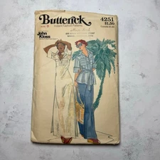 Vintage 1970’s Butterick 4251 Dress Top Wide Leg Pants Sewing Pattern Size 8