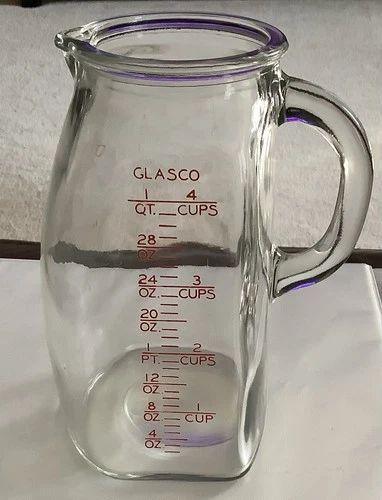 Vintage Glasco Pot Belly 4 Cup 1 Quart Glass Measuring Pitcher EUC