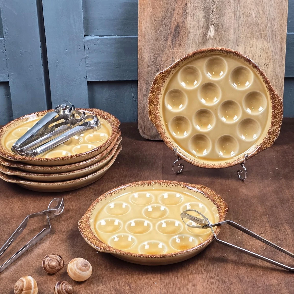 Lot 6 Plats à Escargots Le Creuset - Fonte émaillée Blanche, Vintage France