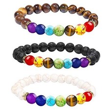 2-12 Pcs Chakra Bracelets for Women Rock 7 Chakras Green,Turquoise,White