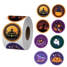 500 PCS Halloween Stickers Roll Pumpkin Bat Spider Ghost Orange Purple