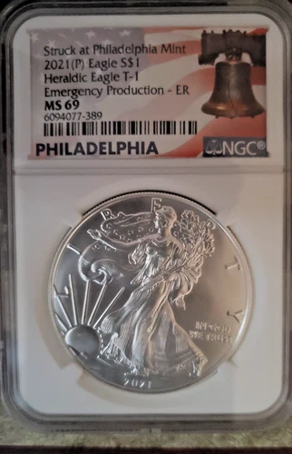 2021-P American Silver Eagle Heraldic Eagle T-1 Emergency Production NGC MS 69