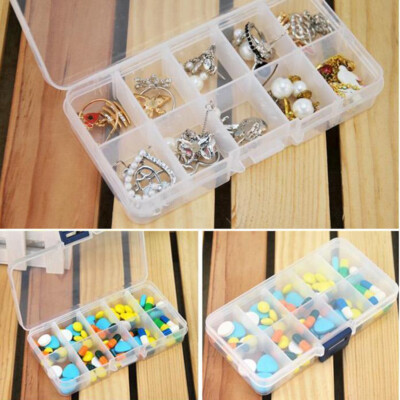Leere Aufbewahrungsbox 10 Fächer Etui Box für Kunst Nagel Tips Strass Edelsteine Ring