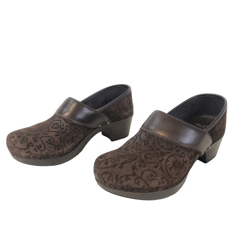 Dansko Prima Brown Floral Suede Leather Clogs, Women's Size 40 EUR / 9.5-10 US - Picture 2 of 9