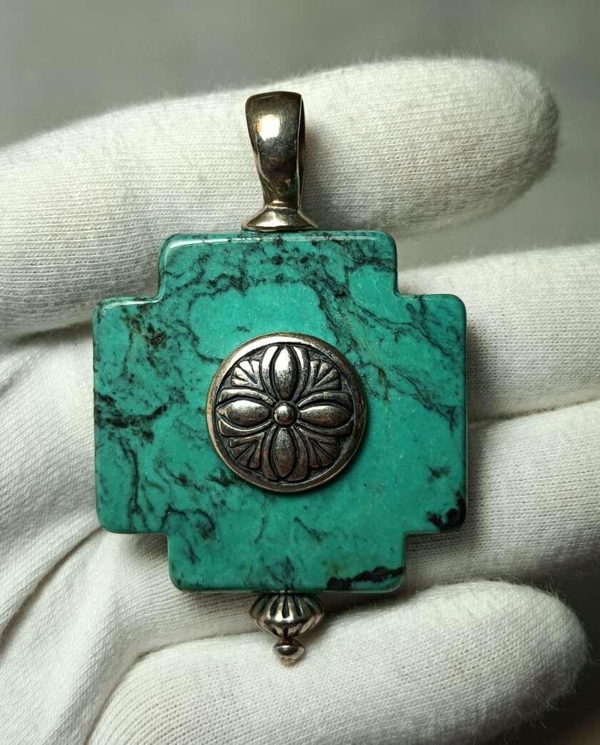 Sterling Silver Blue Turquoise Large Abstract Cro… - image 9