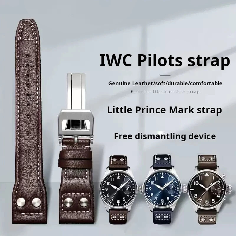 Genuine Leather Watch Band for IWC Big Pilot Mark 18 Spitfire 21mm 22mm Brown Blue Strap