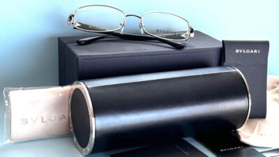 Bvlgari Italy 2166-B 102 Rectangular Silver Black Eyeglasses $760