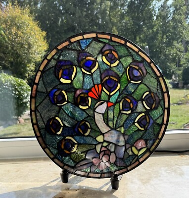 Tischleuchte Pfau original Tiffany Glas Technik  Jugendstil Peacock Suncatcher