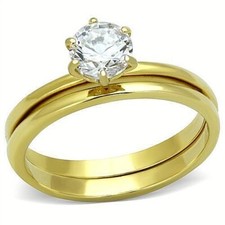 1CT ROUND SOLITAIRE CZ 18k GOLD GP ENGAGEMENT WEDDING 2 RING  BAND SET
