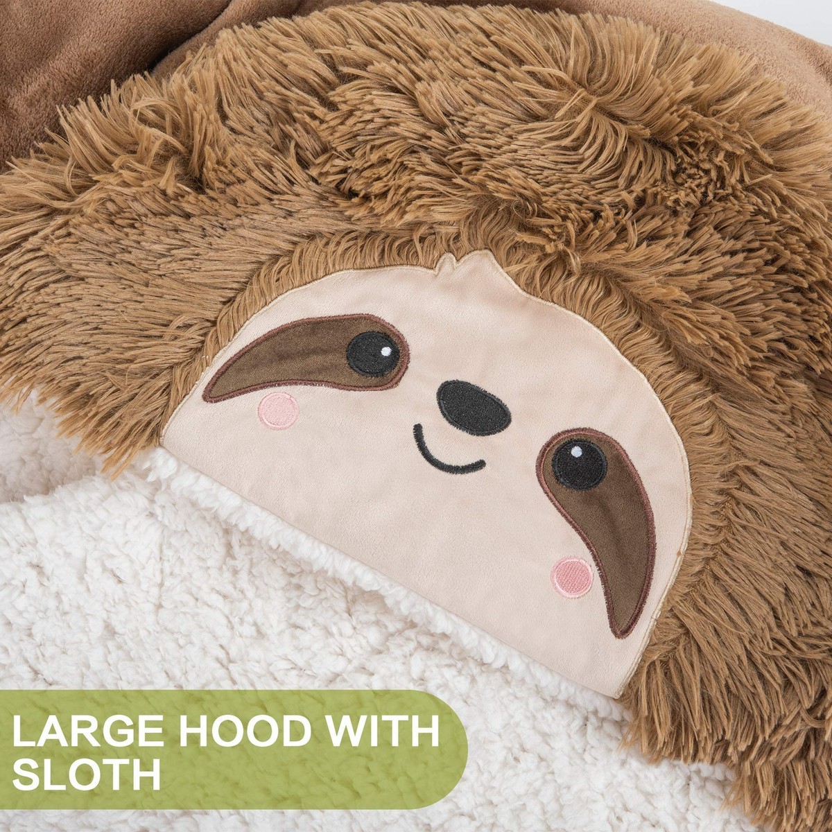 Sloth Wearable Hooded Blanket for Adults Fluffy Super Soft