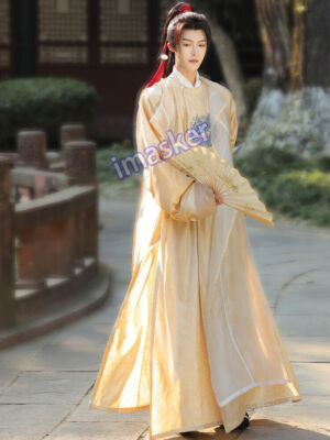 Asian Chinese Style Traditional Clothing Ming Dynasty Hanfu Men Robe Round Neck