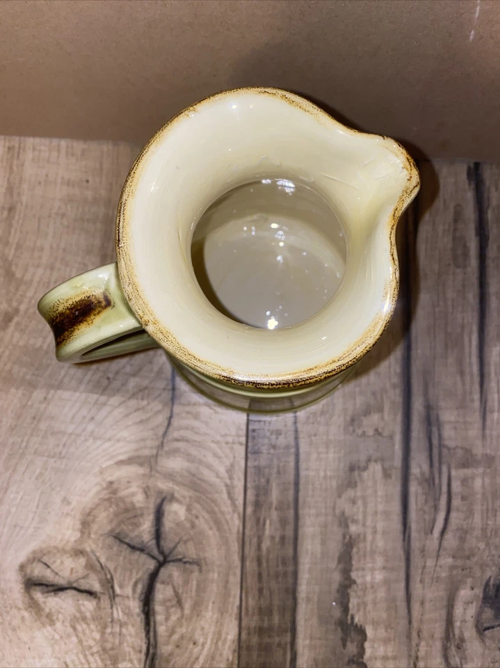 Made in Italy For Crate & Barrel Milk Jug Pitcher Green Yellow Glazed 32 Oz 6.5” - Image 4 of 4
