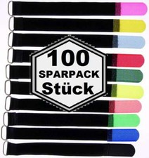100 x Hook and Loop Cable Ties 20cm x 20mm in 10 Different Colours Cable Hook and Loop Tape