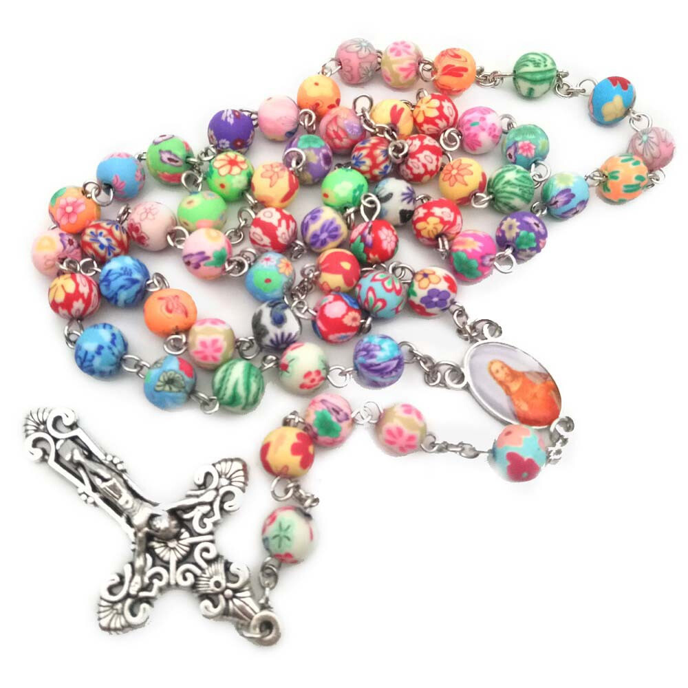New Pearl Rosary Beads Necklace Christian Cross Catholic Rosary Beads