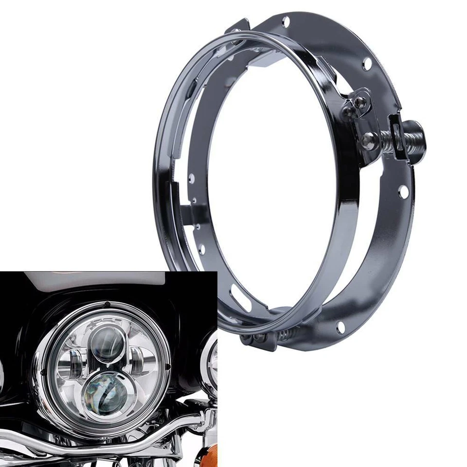Chrome 7" Inch Led Headlight Bracket Round Ring for Harley Davidson Motorcycle - Image 3 of 4