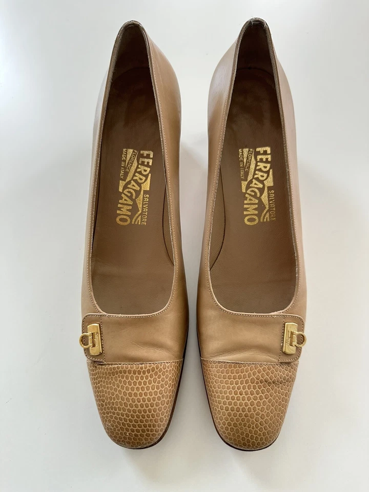 Salvatore Ferragamo Leather Cap Toe Pump Heel Shoes Women’s Size 9.5 AAAA - Image 4 of 4