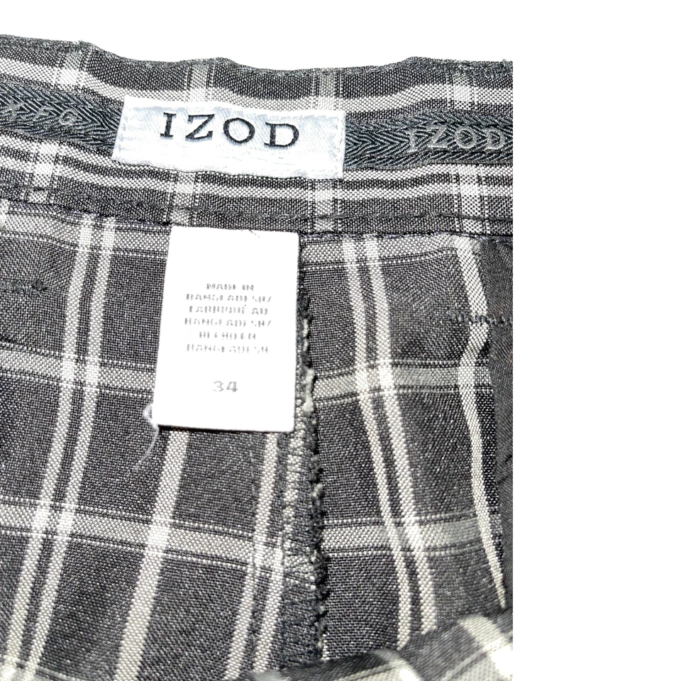 Pantalones Cortos Izod Cuadros Negro Gris Plata Frente Plano Talla  Foto 3 de 4