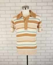 Vintage JC Penny California Open Crochet Knit Polo Shirt L fits S 40" Chest Stri