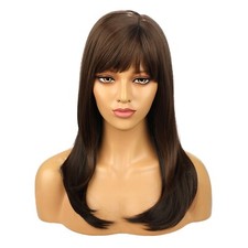 Brown Hair Wigs with Bangs 55cm 21.65inch Women High Resistant Fiber Wigs Beauty